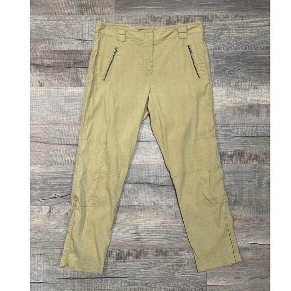 Theory Linen Blend Straight Leg Ankle Pants Size 12 Professional Work Tan Brown - Picture 1 of 9